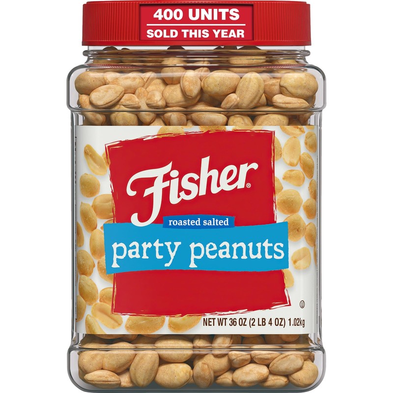 Fisher Party Peanuts 36 oz Resealable Jar – Sea Salt Roasted Cocktail Peanuts...