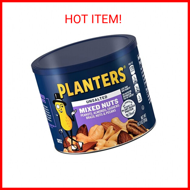 PLANTERS Roasted Unsalted Mixed Nuts, 10.3 oz Canister