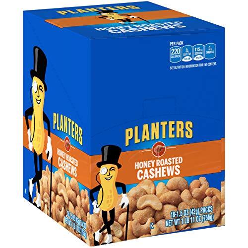 Planters Honey Roasted Cashews (1.5 oz Packets, Pack of 18)