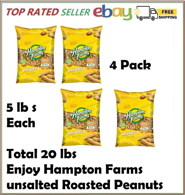 4 PACK Hampton Farms Unsalted In-Shell Peanuts 5 lbs. Each (20 lbs. TOTAL )