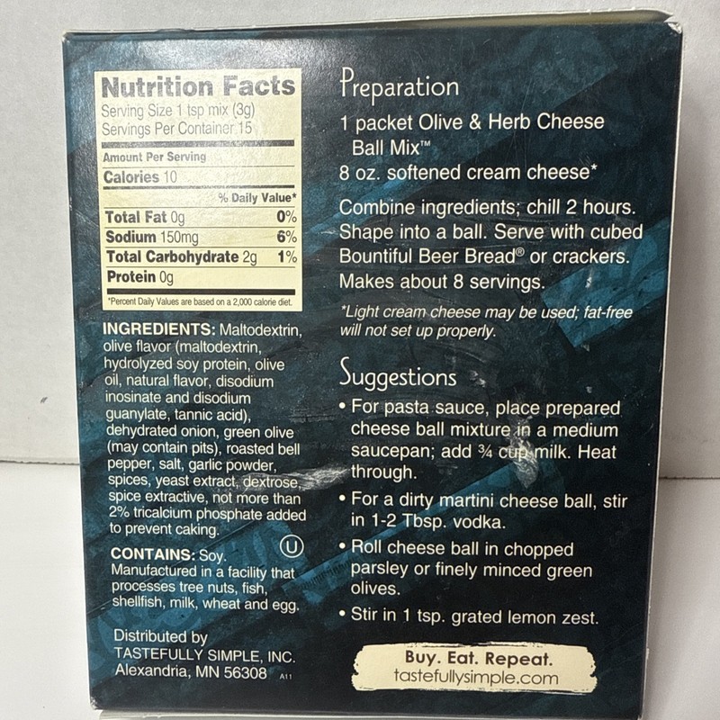 Tastefully Simple OLIVE & HERB Cheese Ball Mix Pack of 2, Retired Discontinued gallery