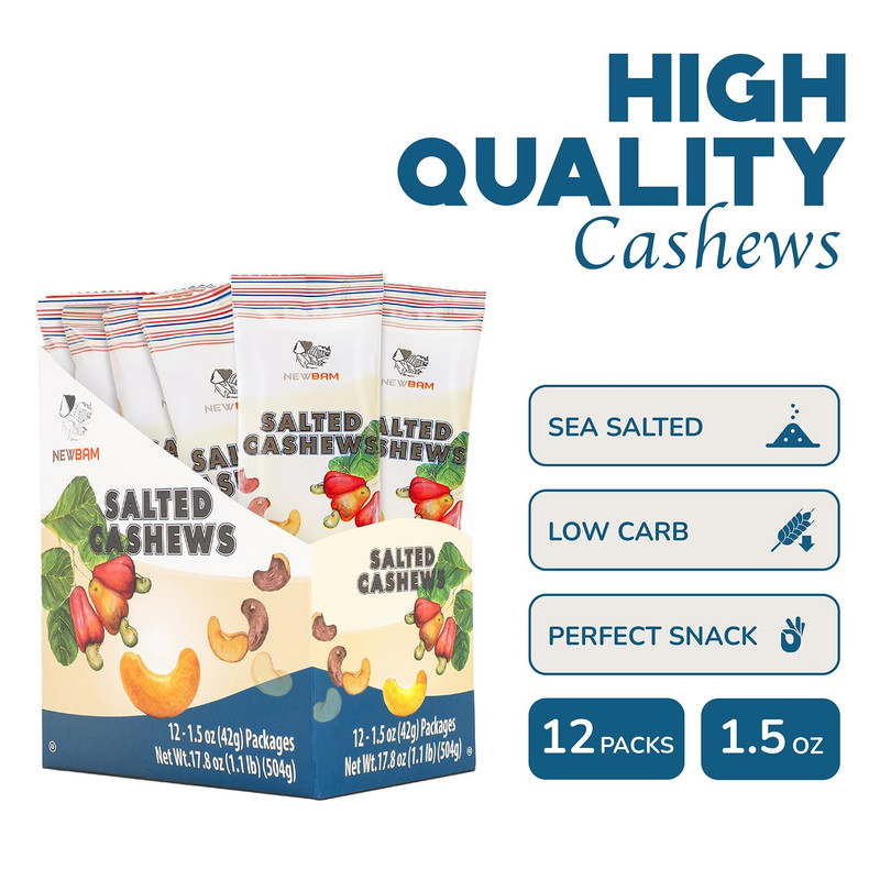 NEWBAM Lightly Salted Cashews Individual Packs 12 Cashew Snack Packs Roasted Nut gallery