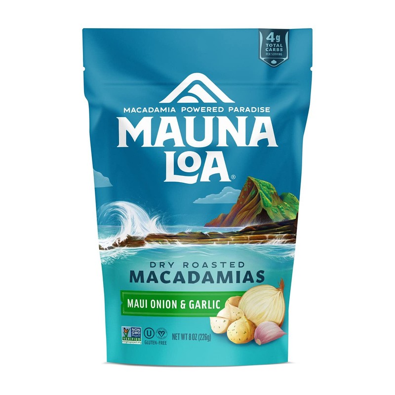 Maui Onion Garlic Macadamias 8 oz Pack of 1 Nut and Seed Snack
