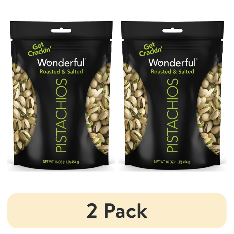 Wonderful Pistachios, In-Shell Roasted & Salted Nuts, 16 Ounce Bag (Pack of 2)