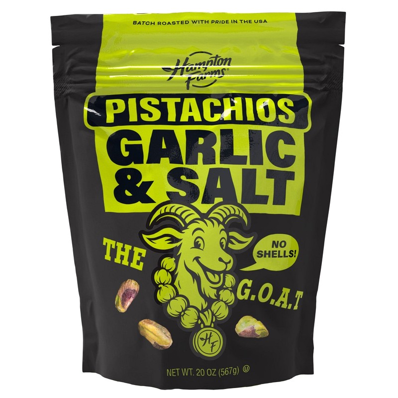 Hampton Farms Roasted Unshelled Pistachios, Garlic & Salt, 20 oz