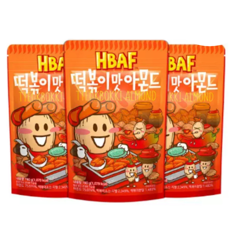 HBAF Tteokbokki Almond 120g x 3 Packs Korean Spicy Rice Cake Snack HACCP