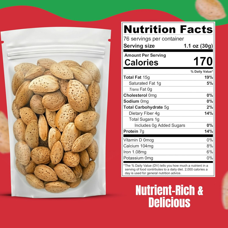 Jumbo California Almonds in Shell – 5 Lbs (80Oz) Premium Quality Kosher Raw Almo gallery