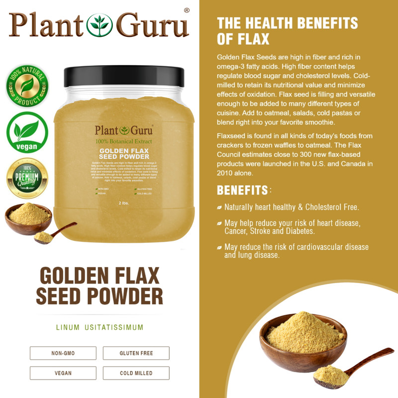Golden Flax Seed Powder 2 lb. Jar Omega-3 NON GMO Pure Flaxseed Ground Meal Bulk gallery