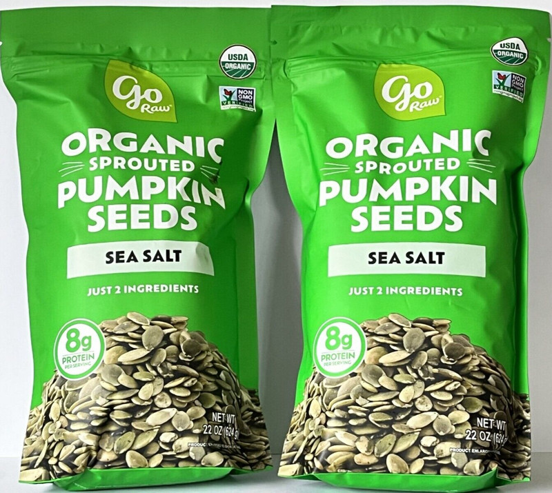 2 Packs Go Raw Organic Sprouted Pumpkin Seeds with Sea Salt 22 oz Each