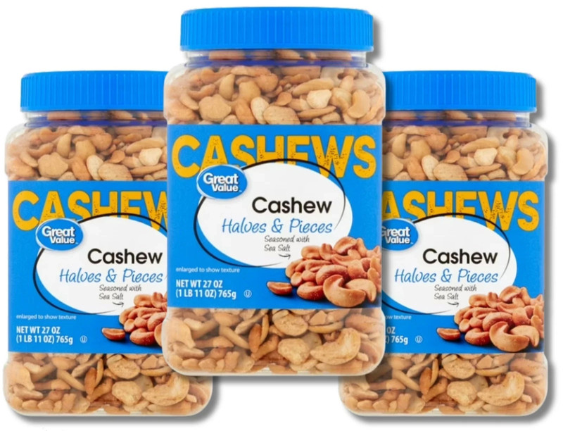 Great Value Cashew Halves & Pieces, 27 oz New, pack of 3