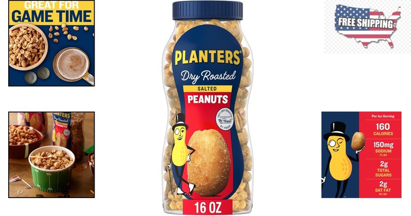 Crunchy Dry Roasted Salted Peanuts - 16oz Jar for Energizing On-the-Go Snacking gallery