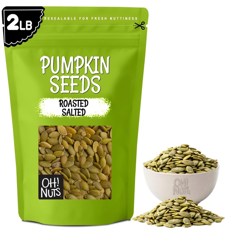 Oh! Nuts Roasted Salted Pumpkin Seeds | Resealable 2lb Bulk Bag | Shelled & Spro
