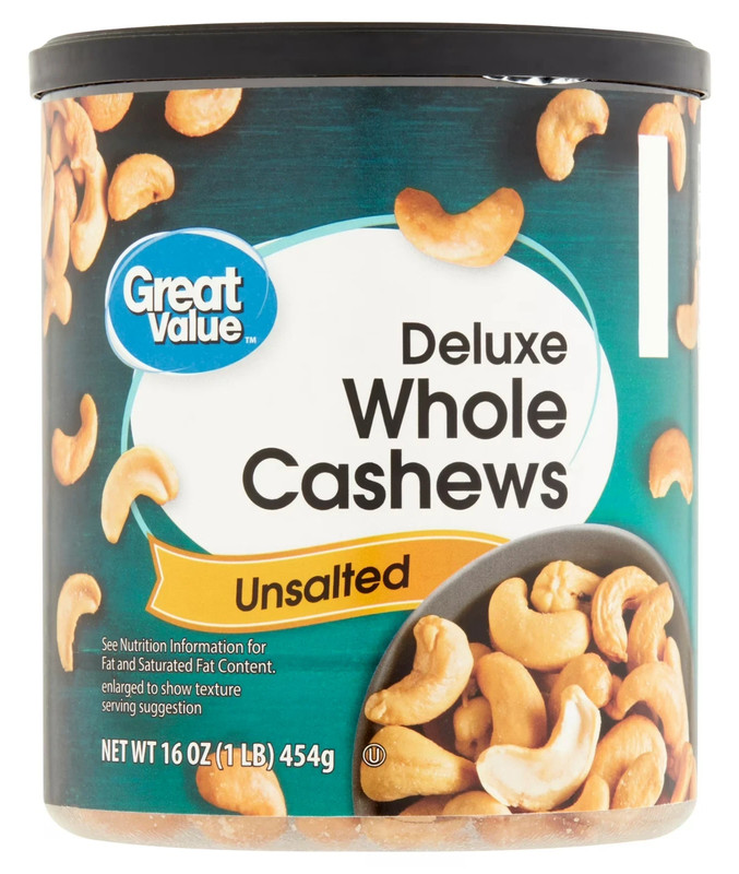 Great Value Deluxe Whole Cashews, Unsalted, 16 oz
