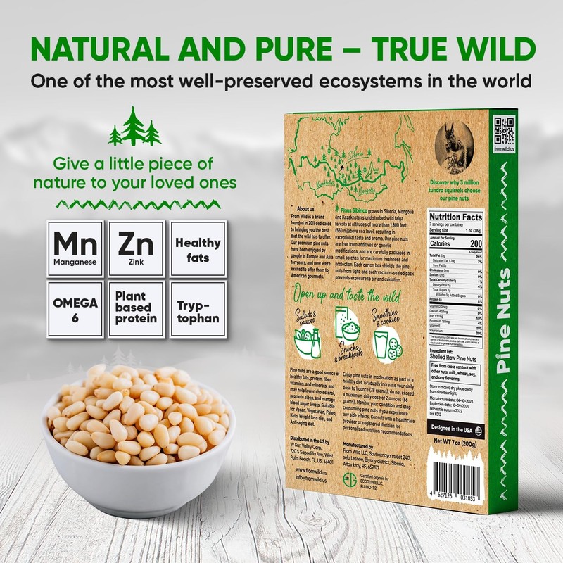 FROM WILD Fresh Organic Pine Nuts 7oz Certified Vegan Unsalted Green gallery