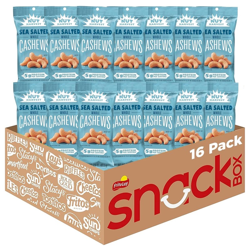 Delicious Sea Salted Whole Cashews – 16 Pack of 2.25 oz Bags for Fresh Flavor