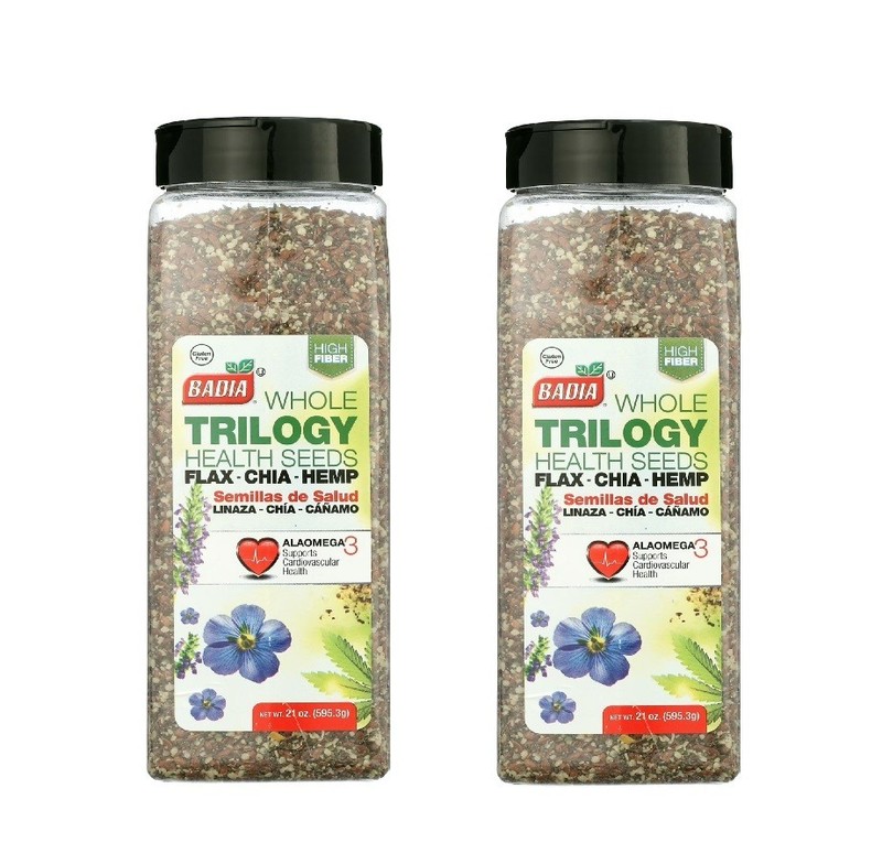 Badia Trilogy Health Seeds, Flax, Chia, Hemp Seed Blend. Pack of 2
