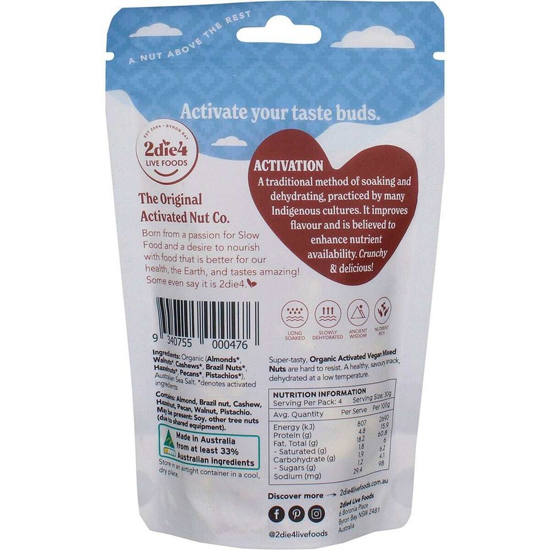 2die4 Live Foods Organic Activated Mixed Nuts Vegan 120g gallery