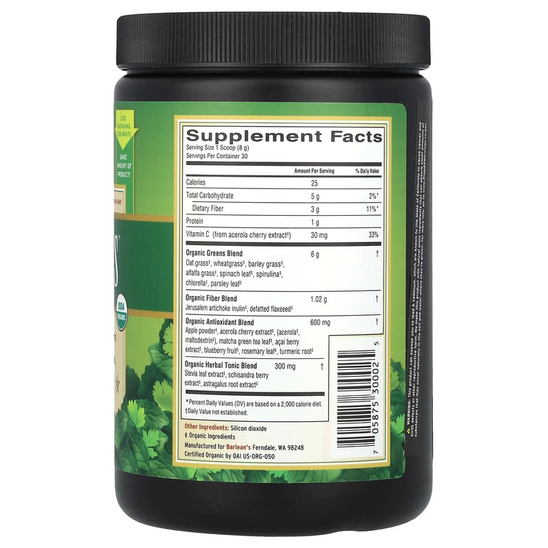 Barlean s Greens Powder Formula Organic 8 47 oz 240 g Organic, Kosher, gallery