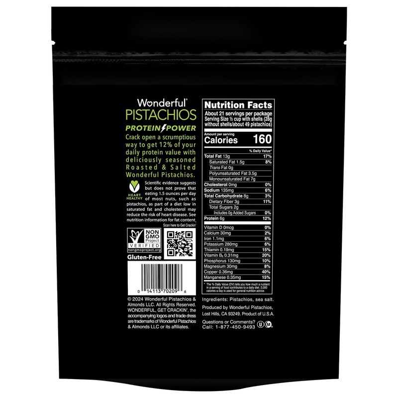 Wonderful Pistachios, In-Shell Roasted & Salted Nuts, 40 Ounce Bag gallery
