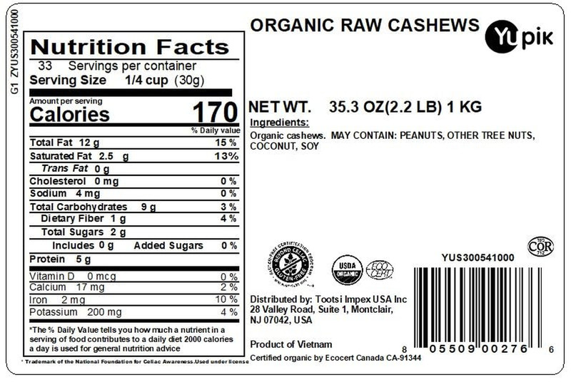 Organic Raw Cashews, 2.2 Lb (35.2 Oz), Kosher, Gluten-Free, Non-Gmo, Vegan, Whol gallery