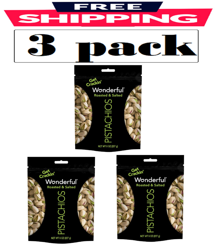 (3 pack) Wonderful Pistachios In Shell, Roasted and Salted Nuts, 8 Ounce Reseala