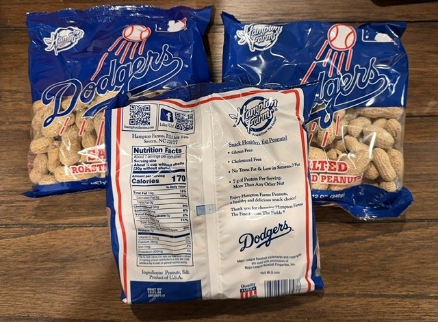 3 Bags Hampton Farms MLB salted roasted peanuts Los Angeles Dodgers 12 oz gallery