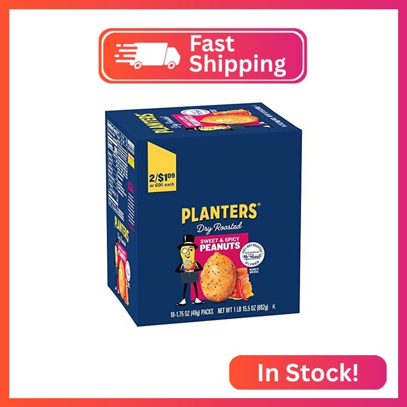 PLANTERS Sweet and Spicy Peanuts, Dry Roasted Peanuts, Spicy Nuts, Nuts Individu