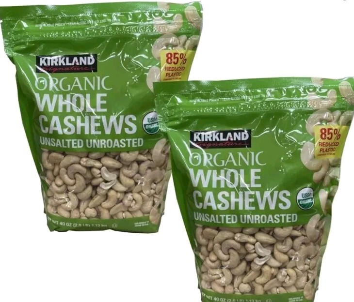 Organic Whole Cashews Unsalted Unroasted Kirkland Signature 2 Bags 5lbs Total
