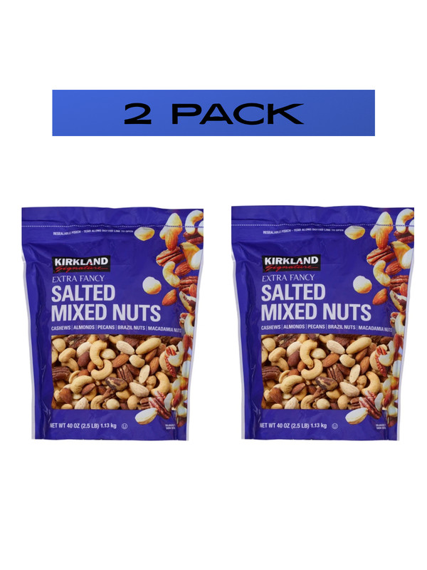 Kirkland Extra Fancy Salted Mixed Nuts 5 LB Total Bulk Snack Party Mix 2 Pack