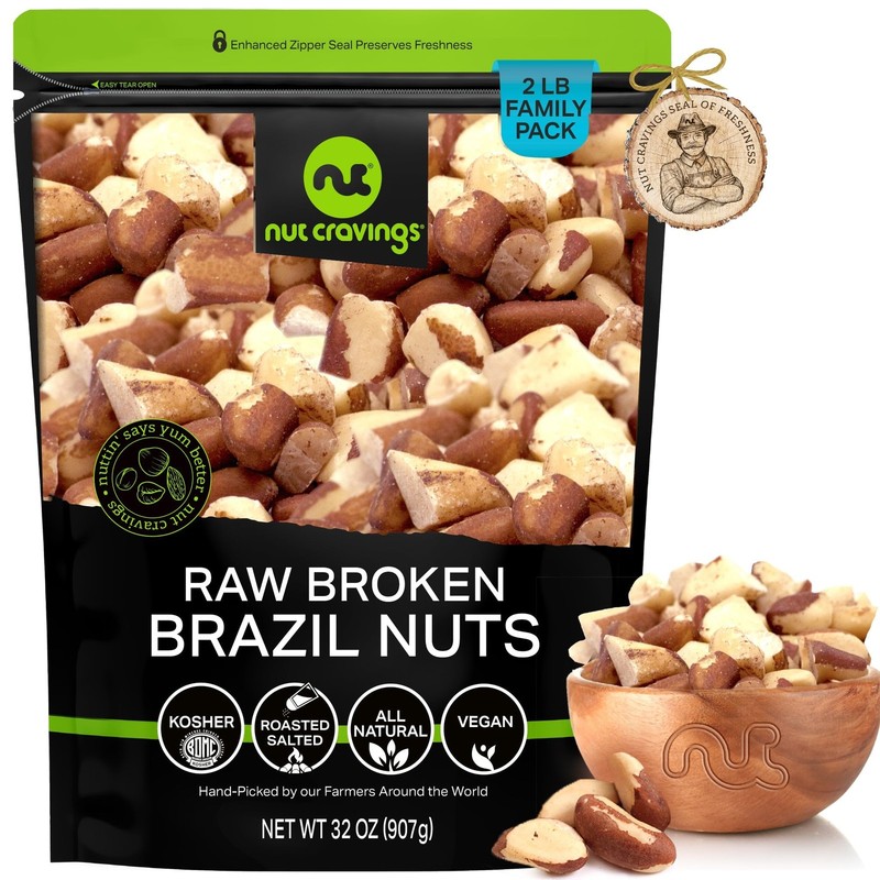 Raw Broken Brazil Nuts, Unsalted, No Shell, 32oz 2 LB Bulk Nuts Packed Fres...