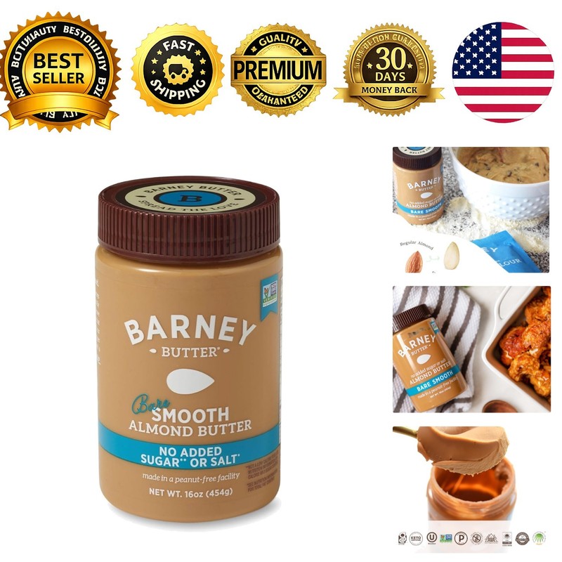 Bare Smooth Almond Butter 16 oz Jar No Added Sugar Salt Non-GMO Gluten Free