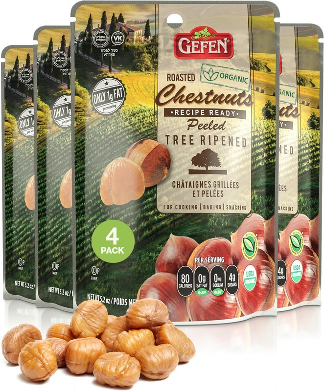 Gefen Organic Whole Peeled and Roasted Chestnuts, 5.2oz 5.2 Ounce (Pack of 4)