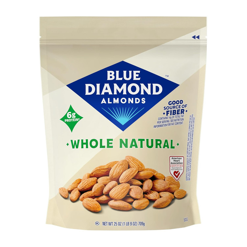 Blue Diamond Almonds Whole Natural Raw Snack Nuts, 25 Oz Resealable Bag (Pack of
