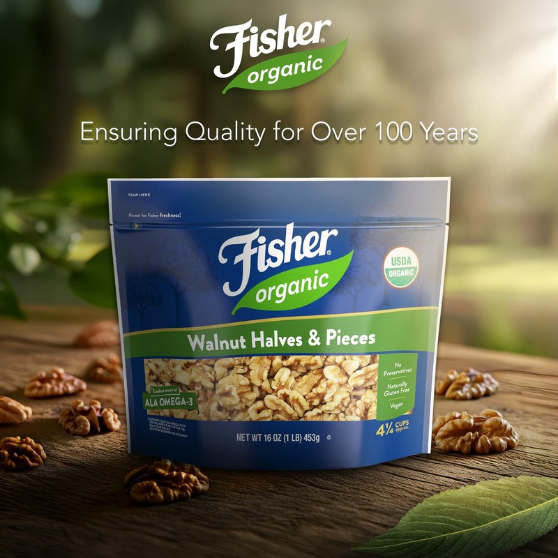 Fisher Organic Walnut Halves & Pieces 16 oz, USDA Certified Organic Nuts, Uns... gallery