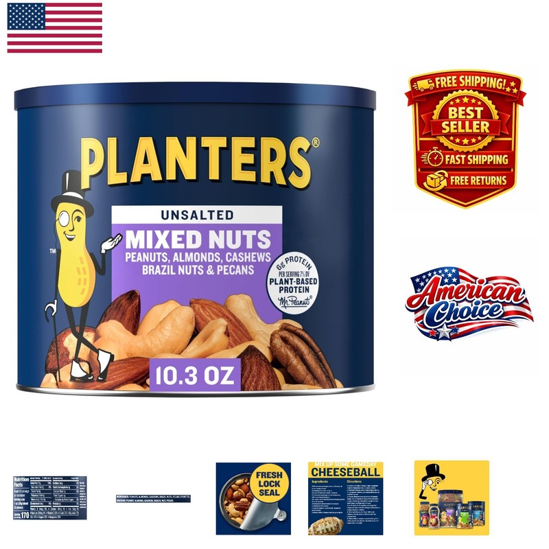 Plant-Based Protein Mixed Nuts, 10.3 oz Resealable Canister – Perfect for Events