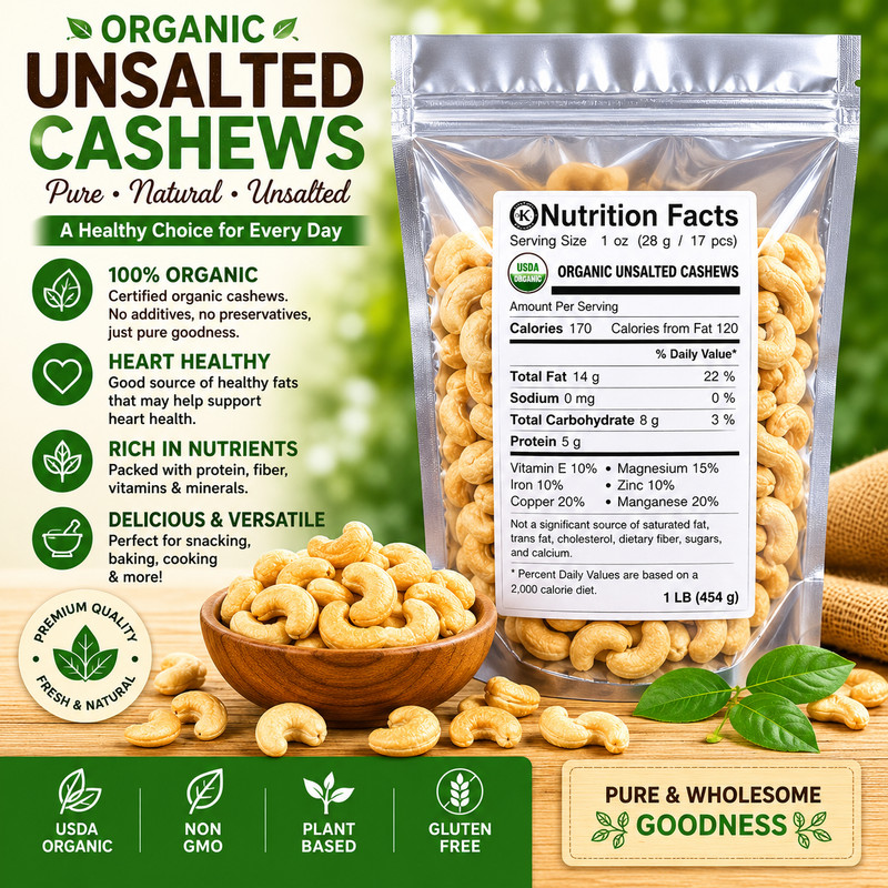 Cashews Roasted Unsalted Premium Whole and halves Kernels Choose Qty