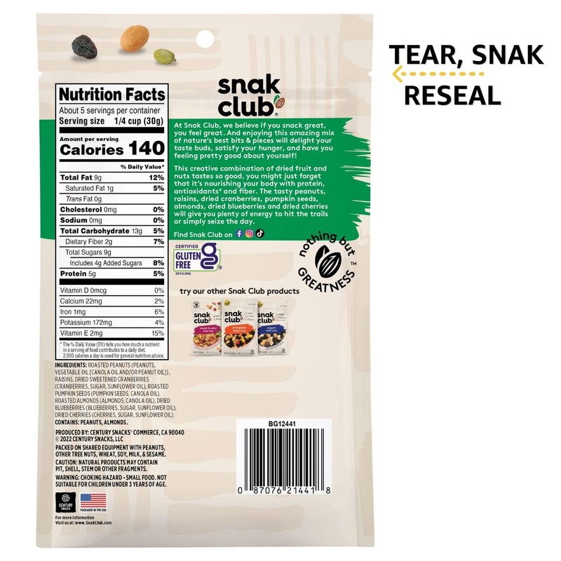 Snak Club Antioxidant Trail Mix 5.5oz (Pack of 6 Resealable Bags) gallery