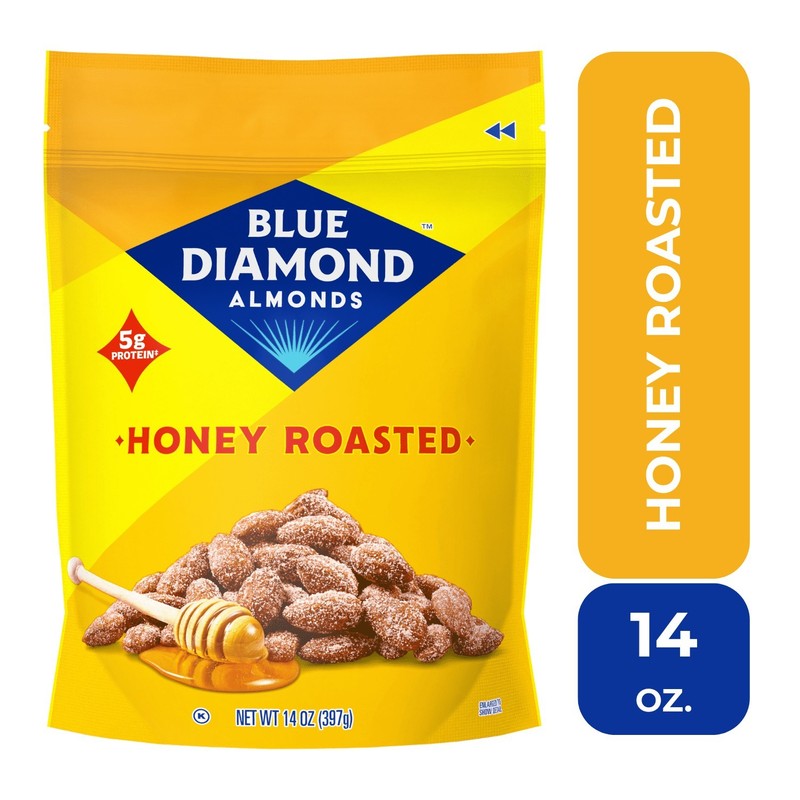 Blue Diamond Honey Roasted Almonds 14 oz Sweet & Salty Snack Nuts Resealable Bag