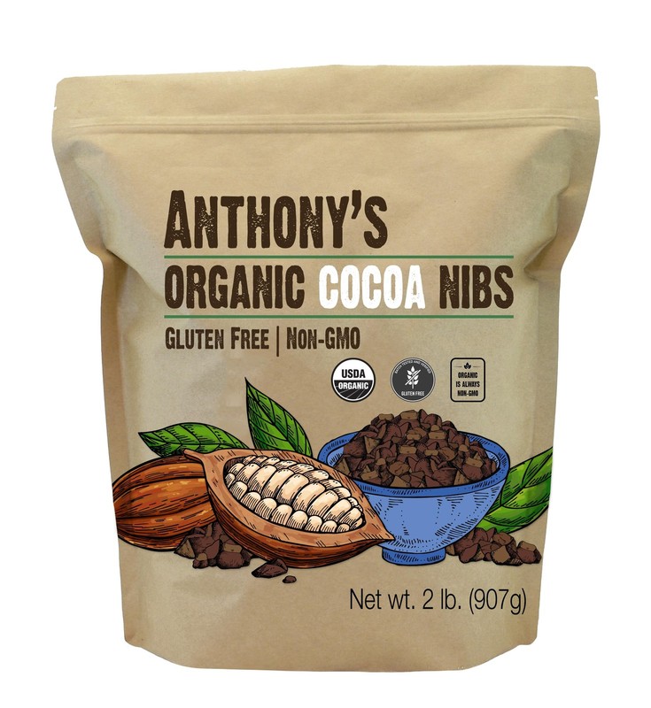 Anthony's Organic Cacao Cocoa Nibs, 2 lb, 2 Pound (Pack of 1), Rich brown