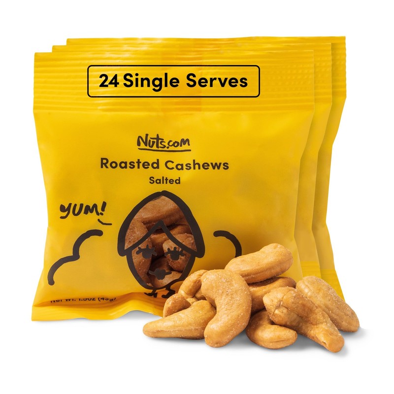 Nuts.com Roasted Cashews Salted 24 Pack Single Serve Vegan Gluten-Free Snack