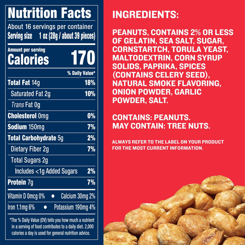 (2 PACK) PLANTERS Salted Dry Roasted Peanuts, Plant Based Protein 16 oz Jar gallery