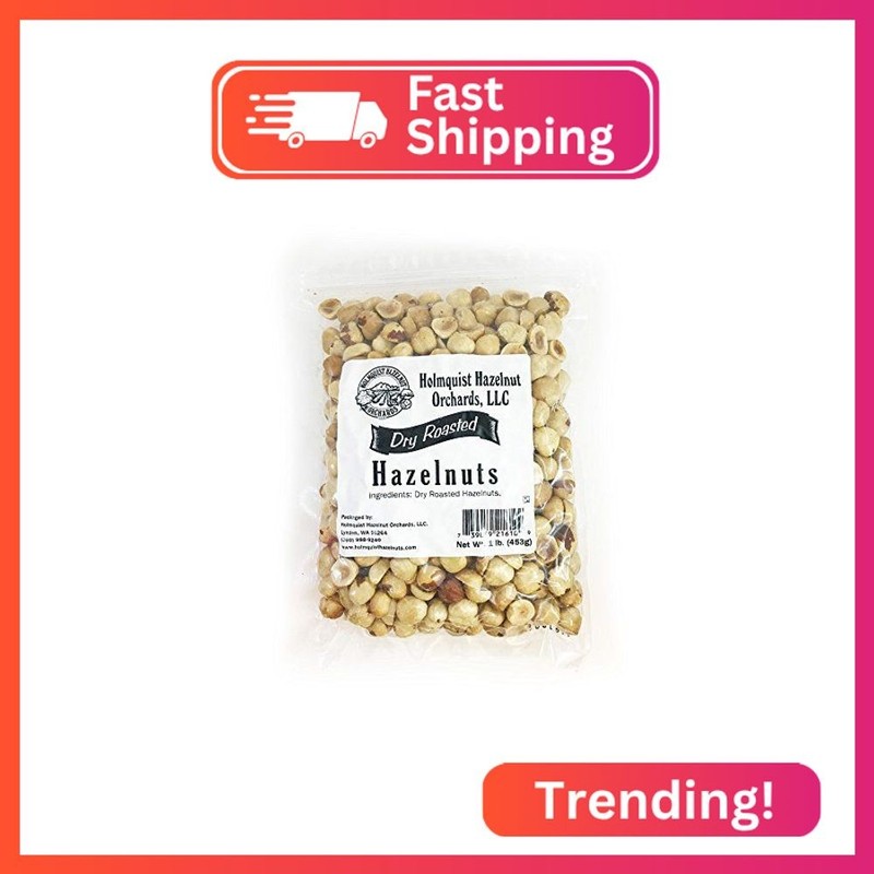 1 LB | Holmquist Hazelnuts Dry (AIR) Roasted Hazelnuts | Unsalted | NON-GMO, GLU