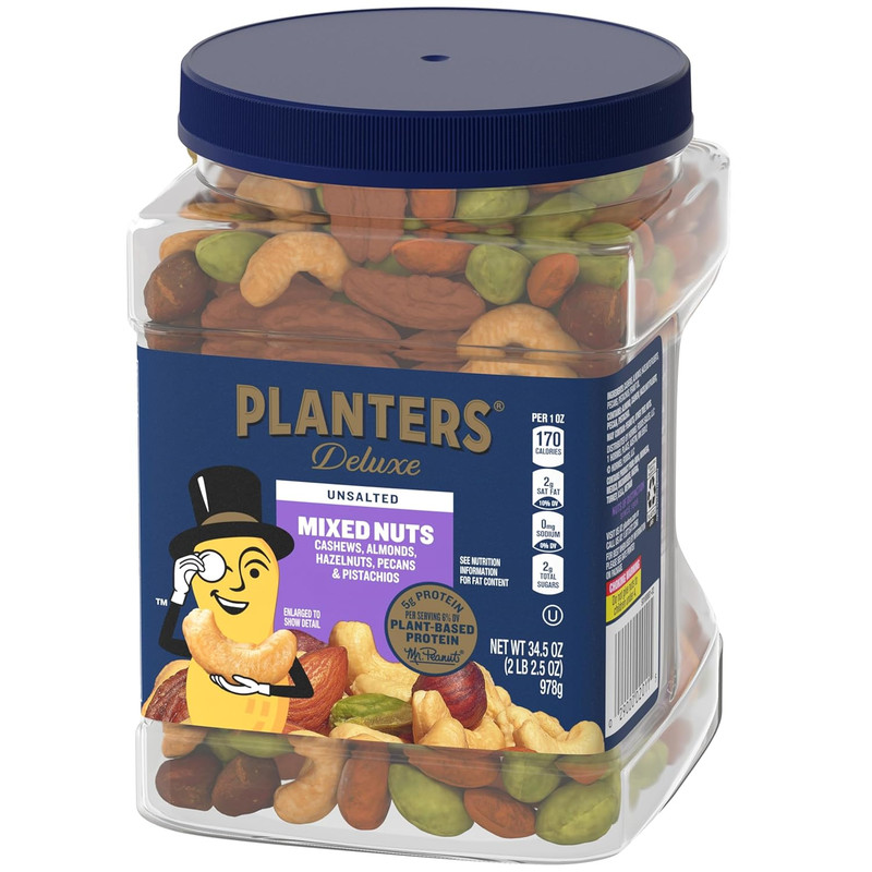 PLANTERS Unsalted Mixed Nuts Cashews Almonds Pecans Pistachios Hazelnuts 34.5oz gallery