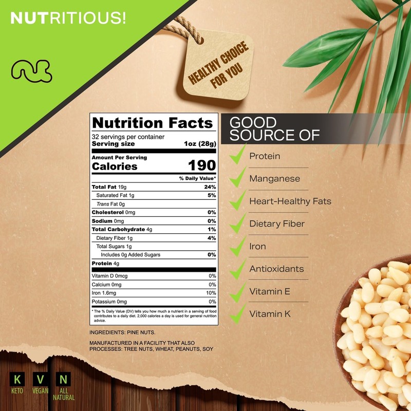 Raw Pine Nuts Pignolias, Unsalted, Shelled, 32oz 2 LB Bulk Nuts Packed Fres... gallery