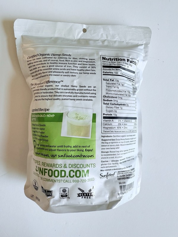 Sunfood Superfoods Raw Organic Shelled Hemp Seeds Raw Gluten Free Kosher 1lb New gallery