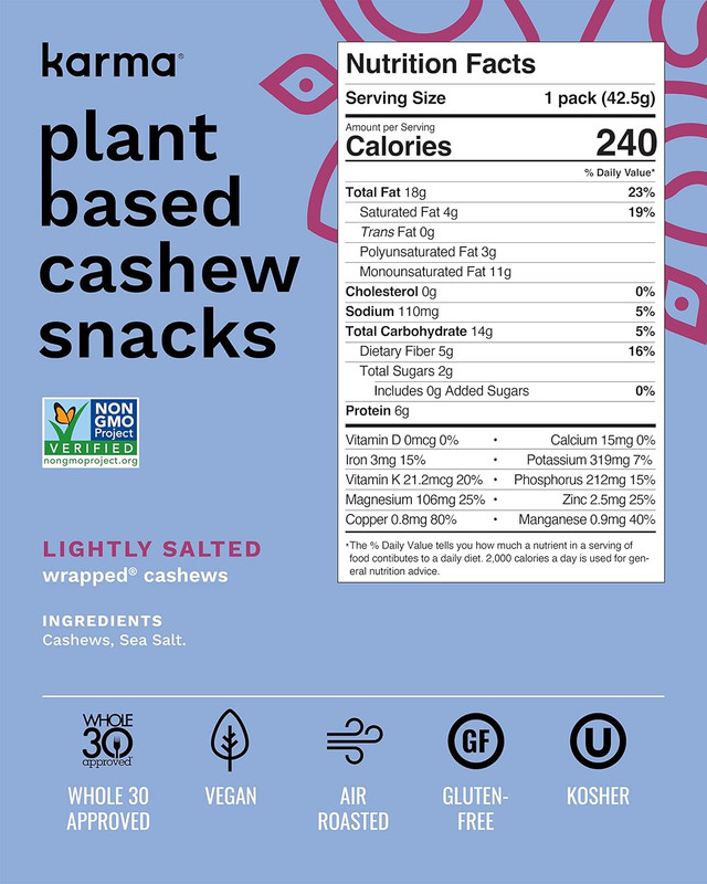 Lightly Salted Cashews with Skin by Karma Nuts Whole Roasted Vegan Gluten Free gallery