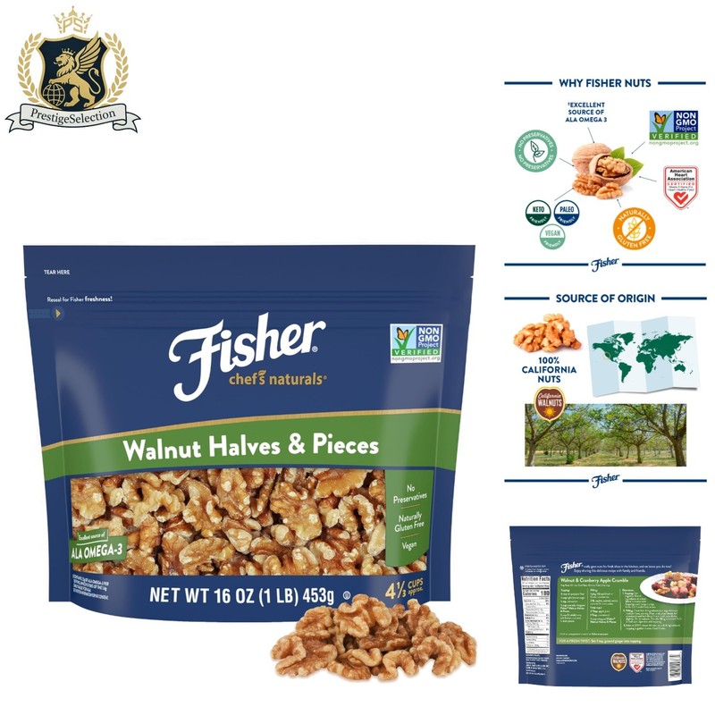 California Unsalted Walnut Halves & Pieces 16oz - Keto & -Friendly Snack
