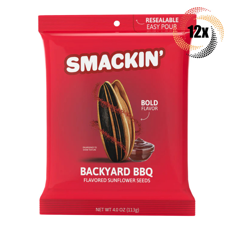 12x Bags Smackin' Backyard BBQ Flavor Jumbo Sunflower Seeds | 4oz | Small Batch