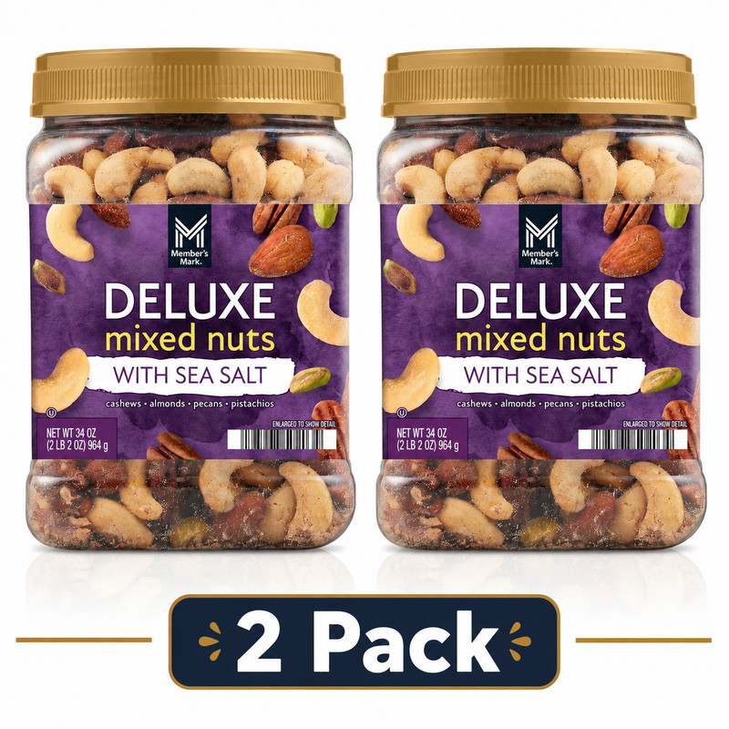 2 PACK – Member’s Mark Deluxe Mixed Nuts with Sea Salt 34 oz (Total 68 oz)