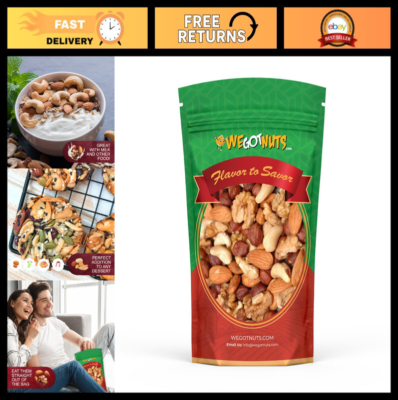 Premium Unsalted Mixed Nuts – Kosher Snack, Cashews, Walnuts, Almonds, Pecans, 3